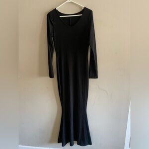 Long Sleeves Fish Tail Maxi Dress Black Size L